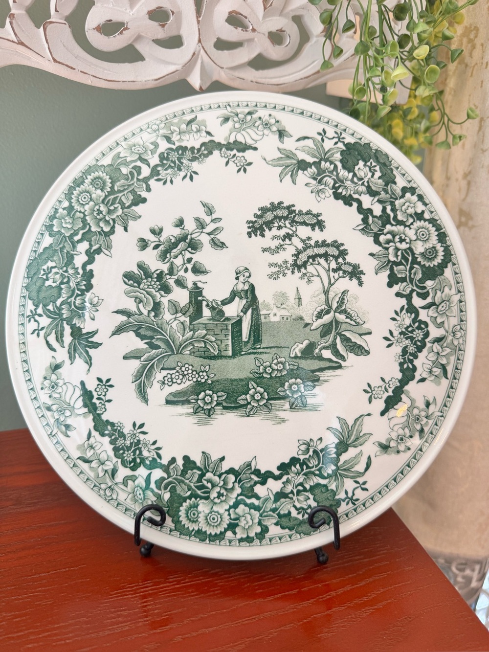 Spode Green Floral Transferware Cake Plate